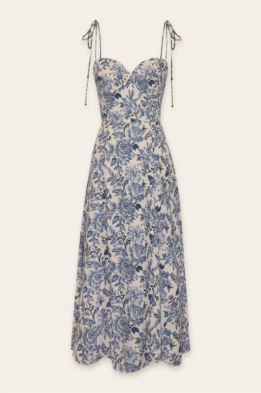 BOUTIQUE AU REVOIR EMPIRE SWEETHEART TIERED MIDI DRESS PARAISIAN BLUE FRONT 2