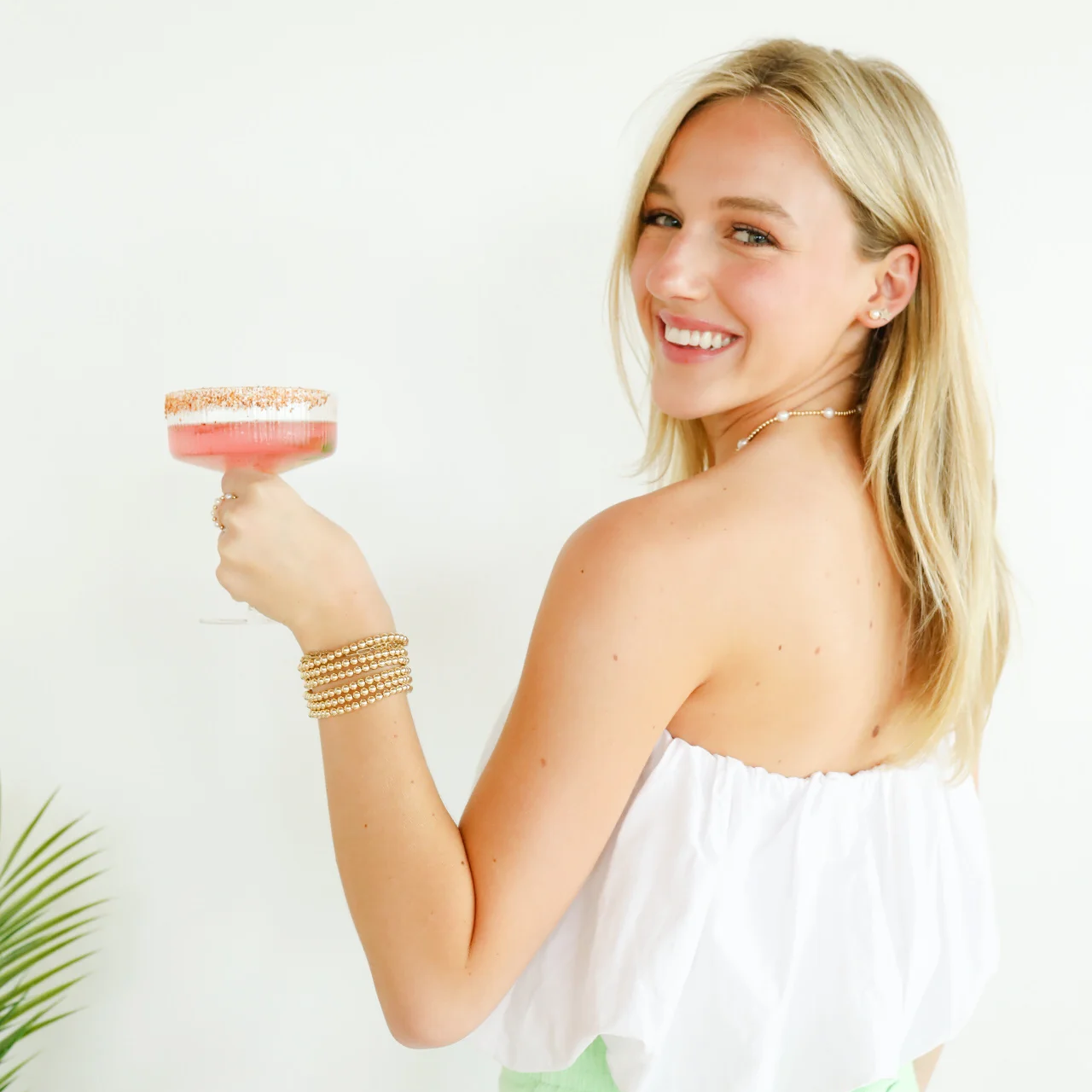 BOUTIQUE BEADED BLONDES 5MM GOLD BRACELET ON ARM 3