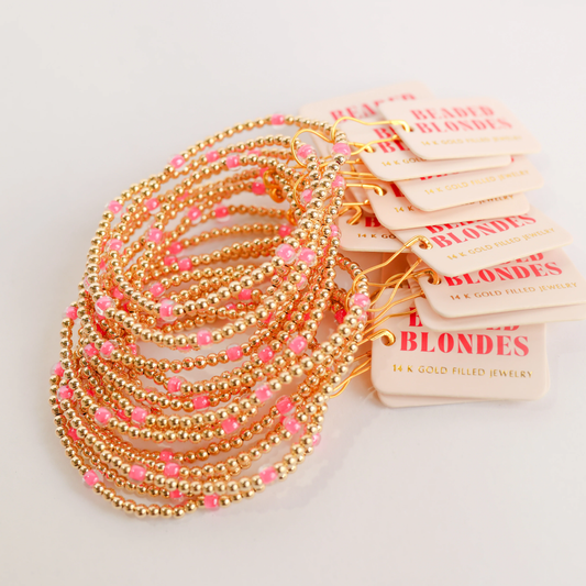 BOUTIQUE BEADED BLONDES HOT PINK POPPI BRACELET FRONT 2