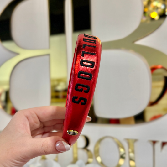 BOUTIQUE BRIANNA CANNON GEORGIA RED METALLIC THIN EMBROIDERED HEADBAND IN HAND 2