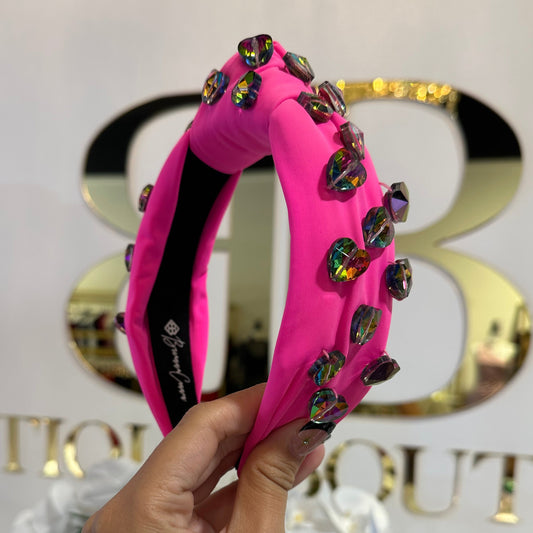BOUTIQUE BRIANNA CANNON HEADBAND PINK RAINBOW HEART IN HAND