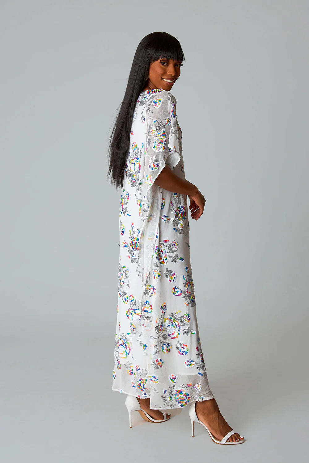 BOUTIQUE BUDDY LOVE ATLAS CAFTAN MAXI DRESS WHITE SANGRIA SIDE