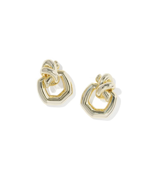 gold knot earrings with open frame