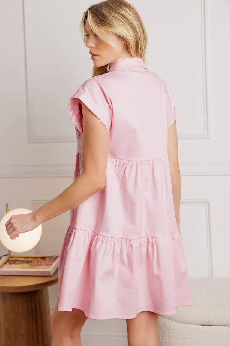 BOUTIQUE COMMON GROUND TWILL MINI DRESS LIGHT PINK BACK