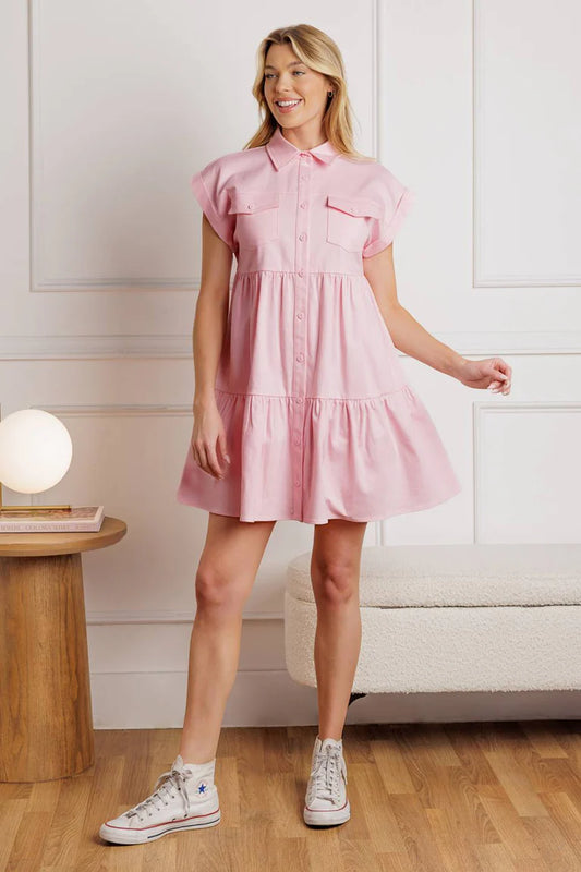BPUTIQUE COMMON GROUND TWILL MINI DRESS LIGHT PINK FRONT