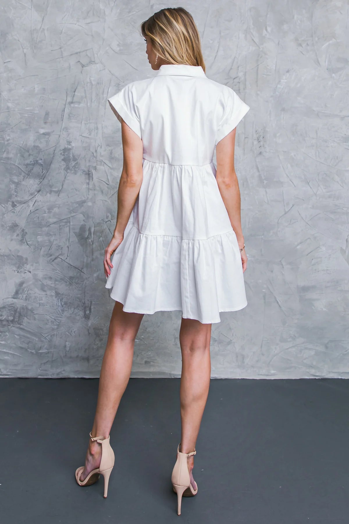 BOUTIQUE COMMON GROUND TWILL MINI DRESS WHITE BACK