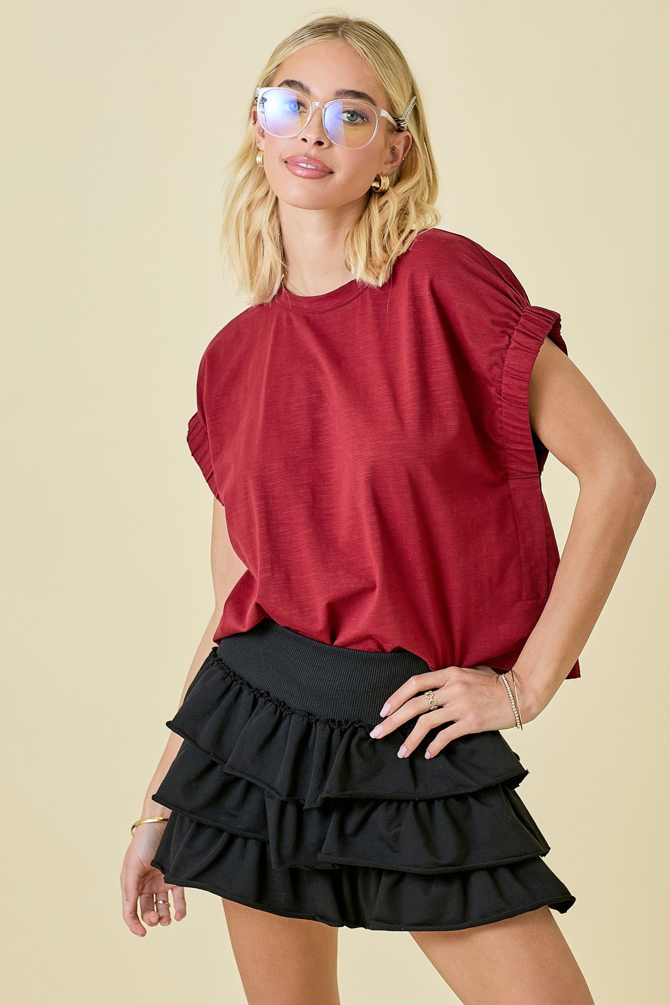 BOUTIQUE CUTE & CATCHY TOP MAROON FRONT 2