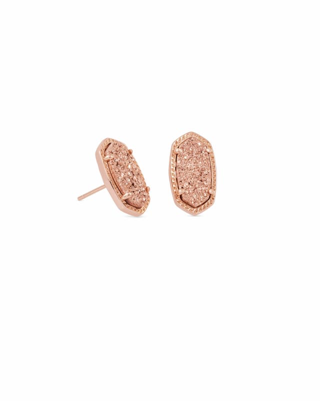 A pair of rose gold stud earrings with pink accents on the post, designed by Kendra Scott.