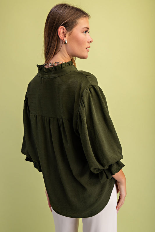 BOUTIQUE EVERYDAY CHARM BLOUSE OLIVE BACK