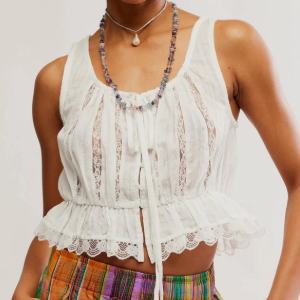 BOUTIQUE FREE PEOPLE ALANA LACE TANK FRONT 5 CLEAN IVORY