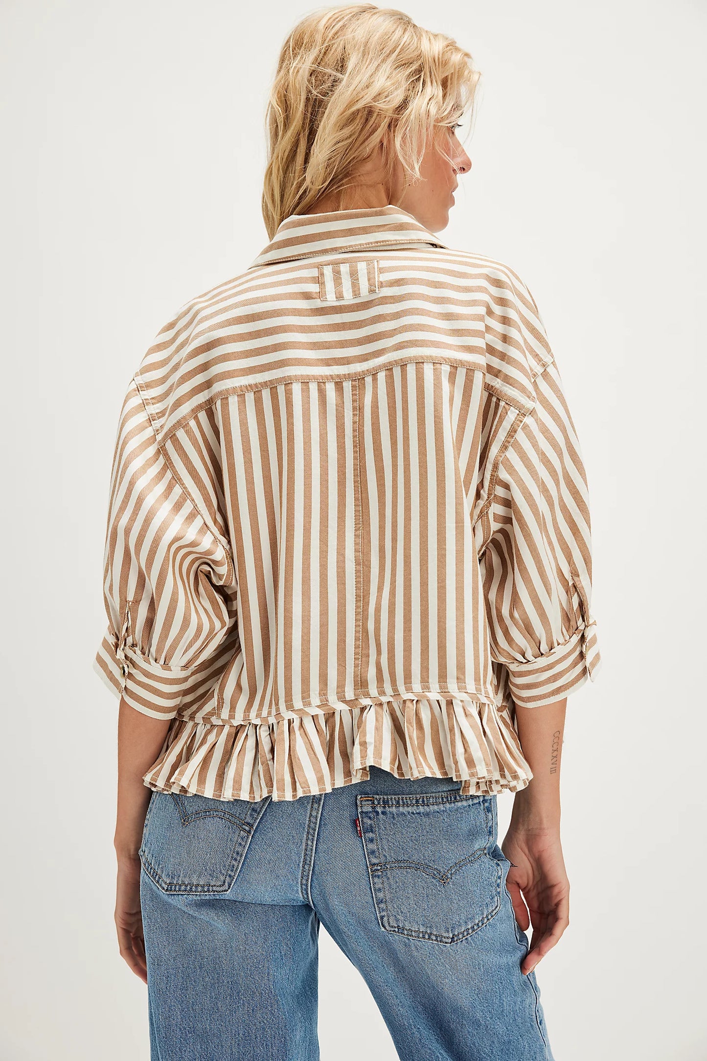 BOUTIQUE FREE PEOPLE BAILEY STRIPE SHIRT NEUTRAL COMBO BACK