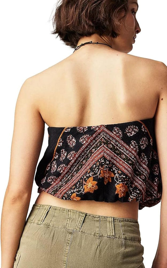 BOUTIQUE FREE PEOPLE BORDERLINE TUBE TOP BLACK COMBO BACK