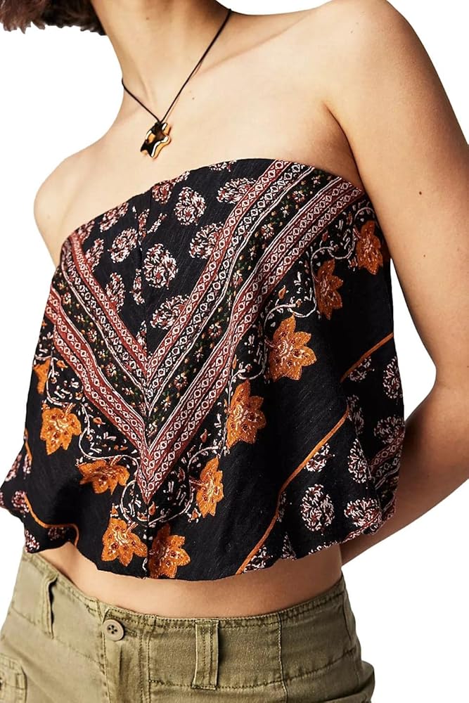 BOUTIQUE FREE PEOPLE BORDERLINE TUBE TOP BLACK COMBO FRONT 2