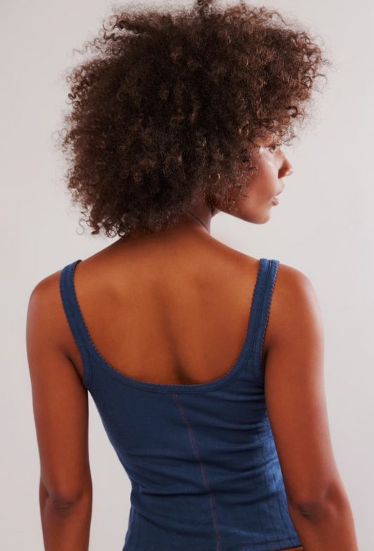 BOUTIQUE FREE PEOPLE END GAME POINTELL TANK INDIGO BACK