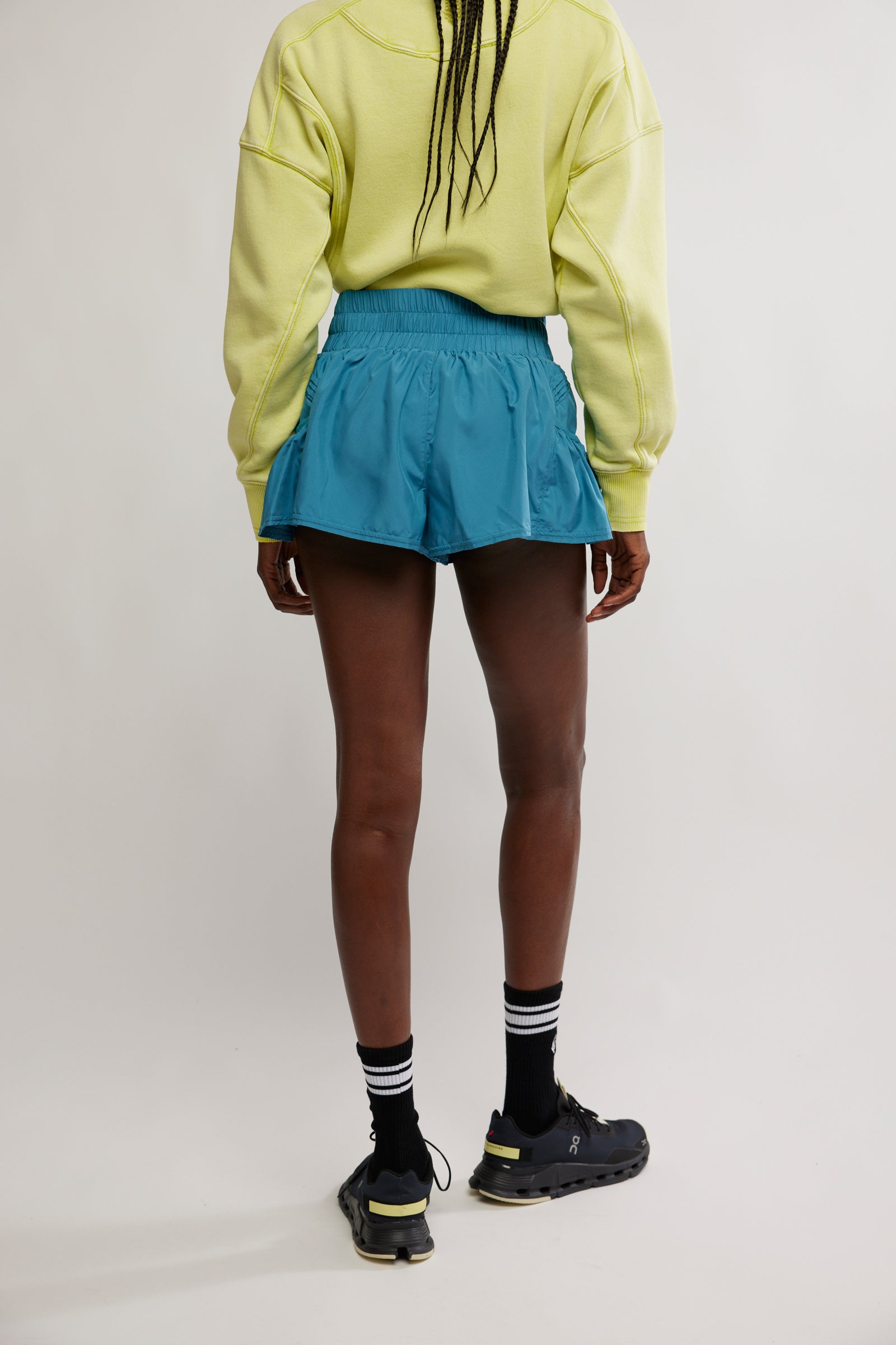 BOUTIQUE FREE PEOPLE GET YOUR FLIRT ON SHORTS CELESTIAL BLUE BACK