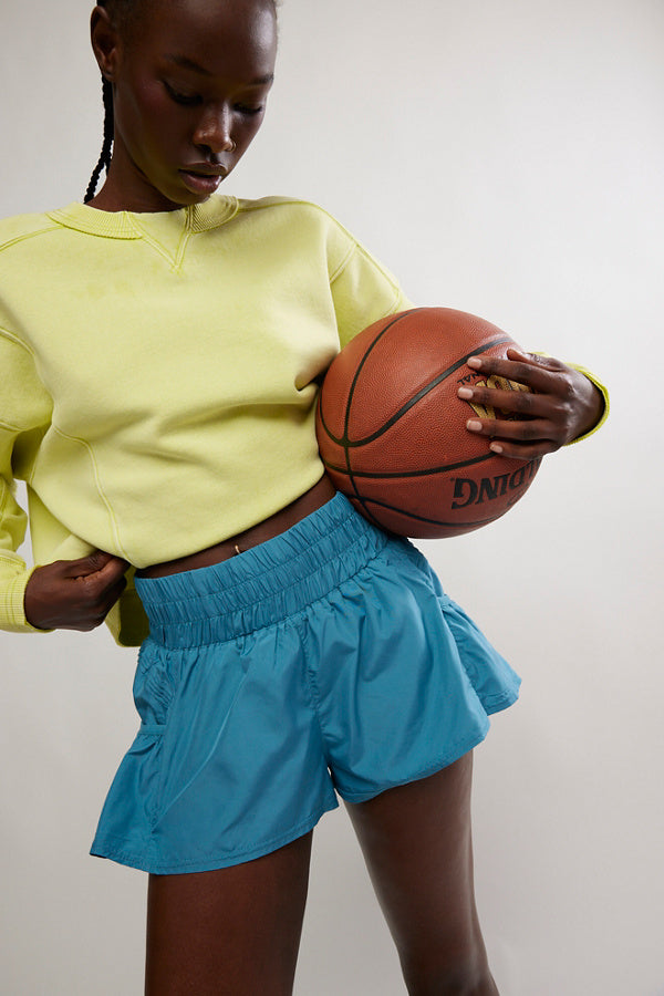 BOUTIQUE FREE PEOPLE GET YOUR FLIRT ON SHORTS CELESTIAL BLUE FRONT
