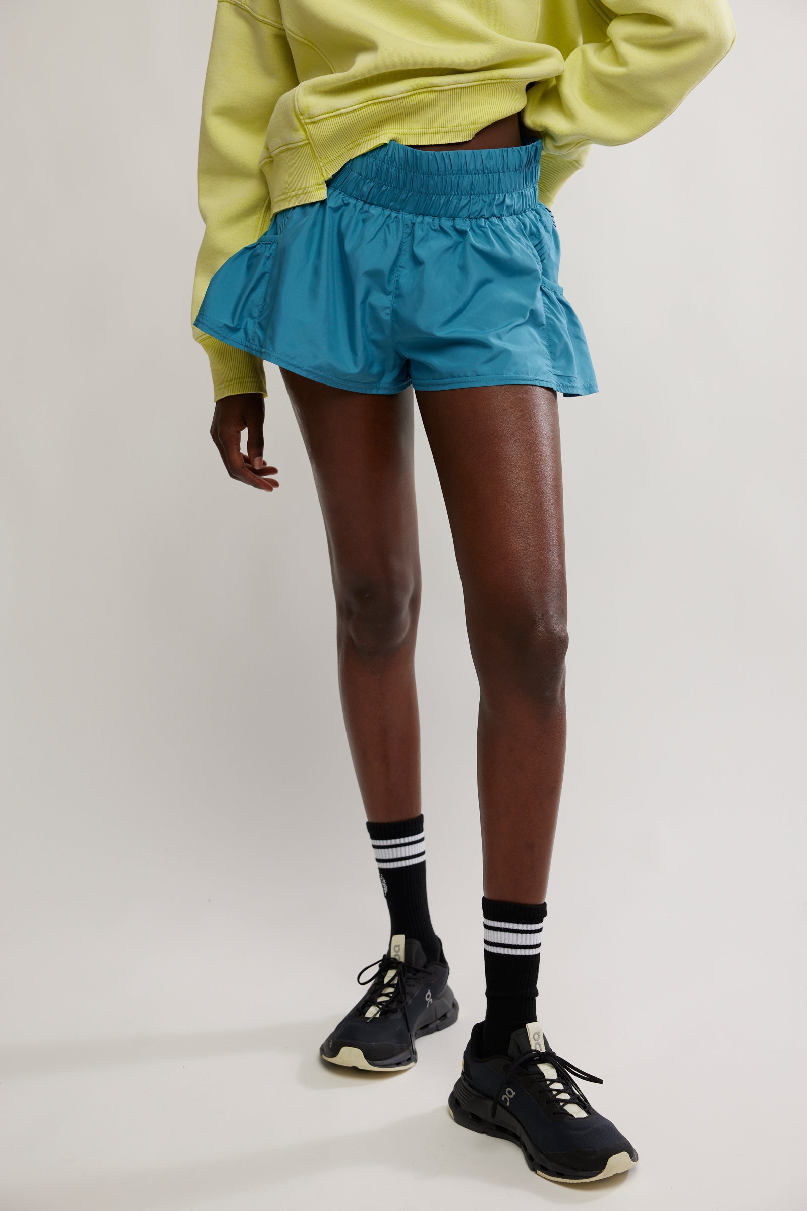 BOUTIQUE FREE PEOPLE GET YOUR FLIRT ON SHORTS CELESTIAL BLUE FRONT 2