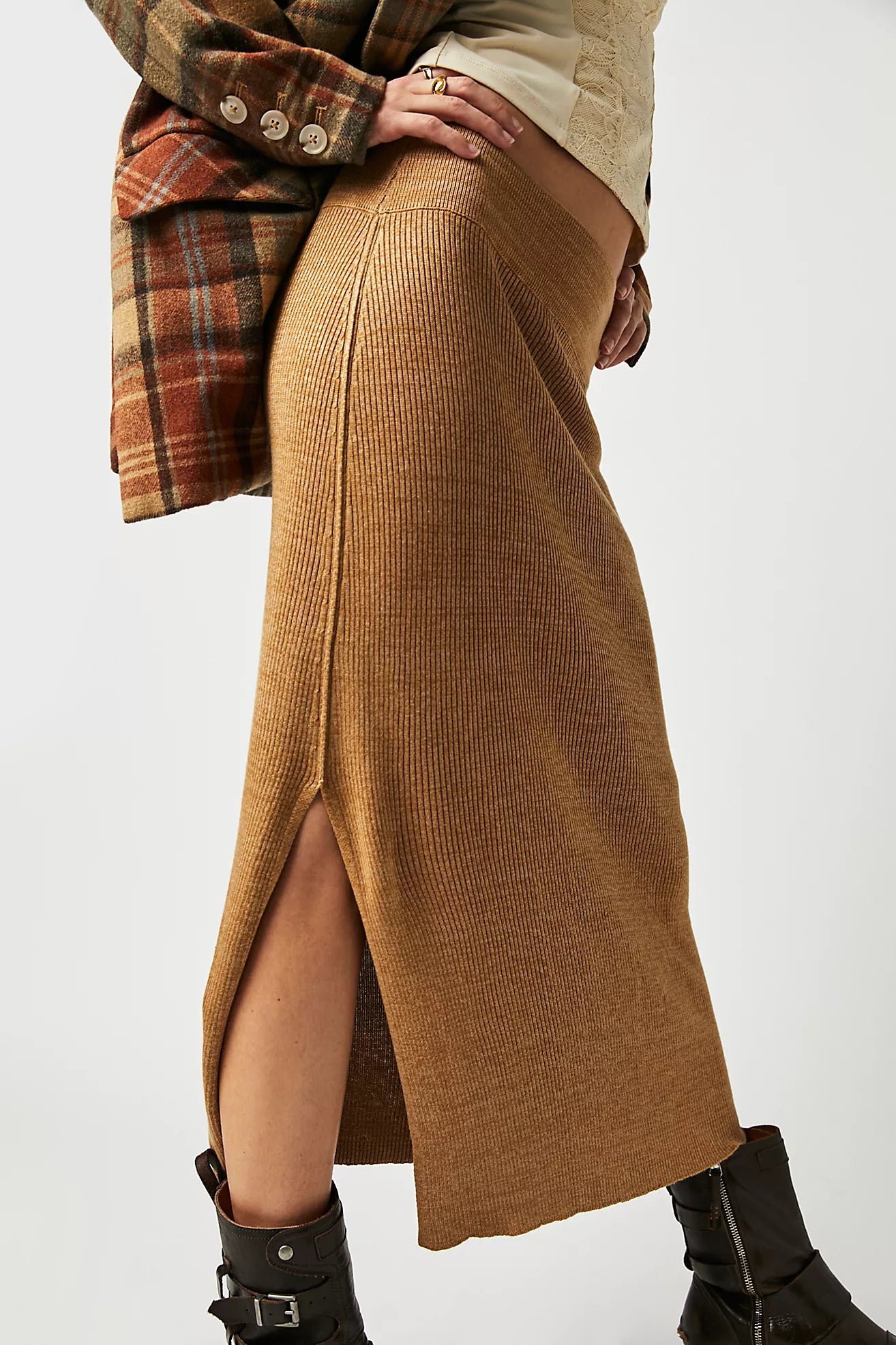 BOUTIQUE FREE PEOPLE GOLDEN HOUR MIDI SKIRT APPLE PIE COMBO SIDE