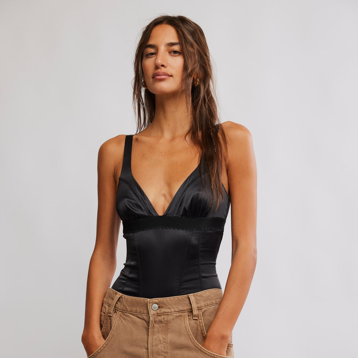 BOUTIQUE FREE PEOPLE INTIMATELY ANYWHERE WITH YOU BODYSUIT BLACK FRONT 3