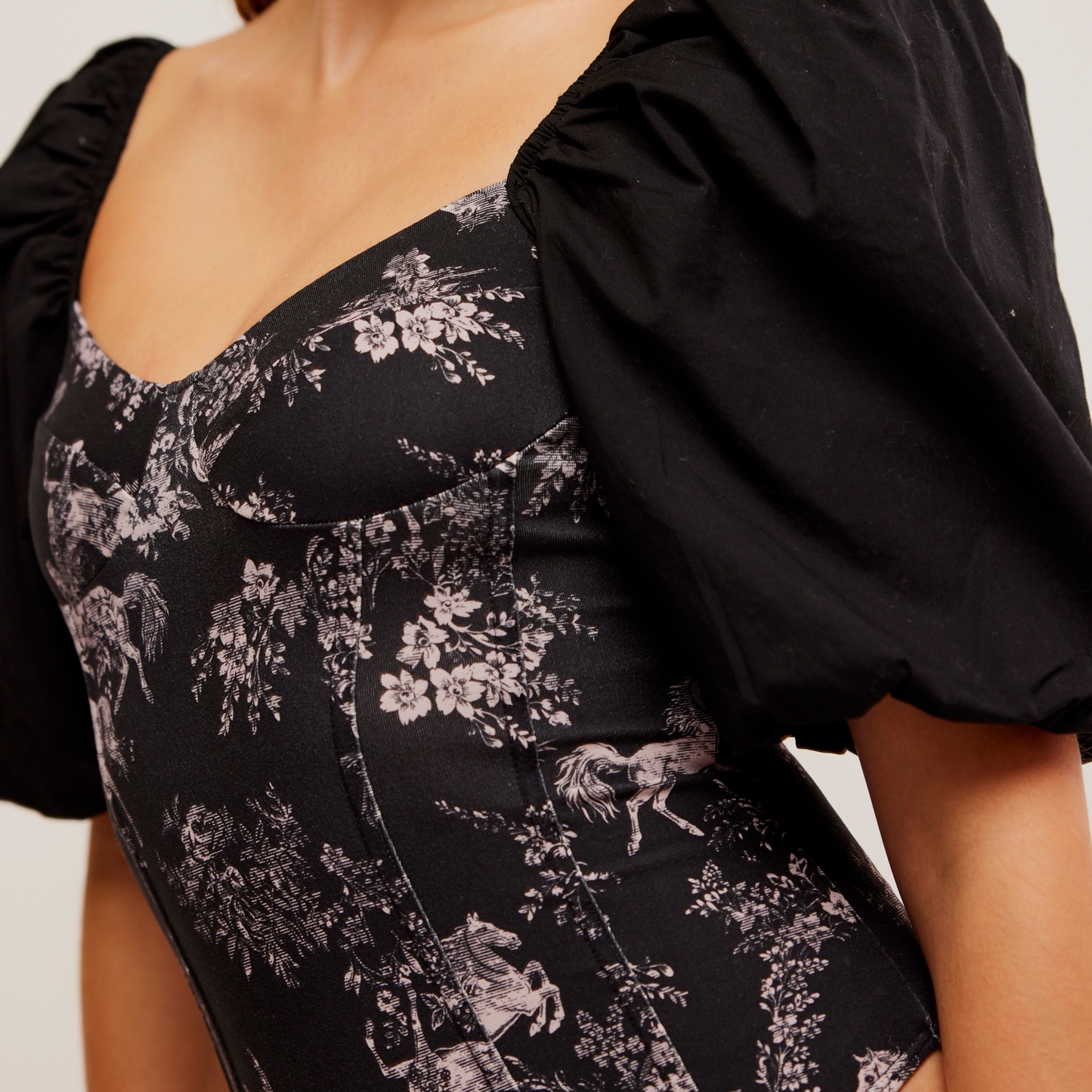 BOUTIQUE FREE PEOPLE INTIMATELY PRAIRIE ROSE BODYSUIT BLACK COMBO FRONT 2