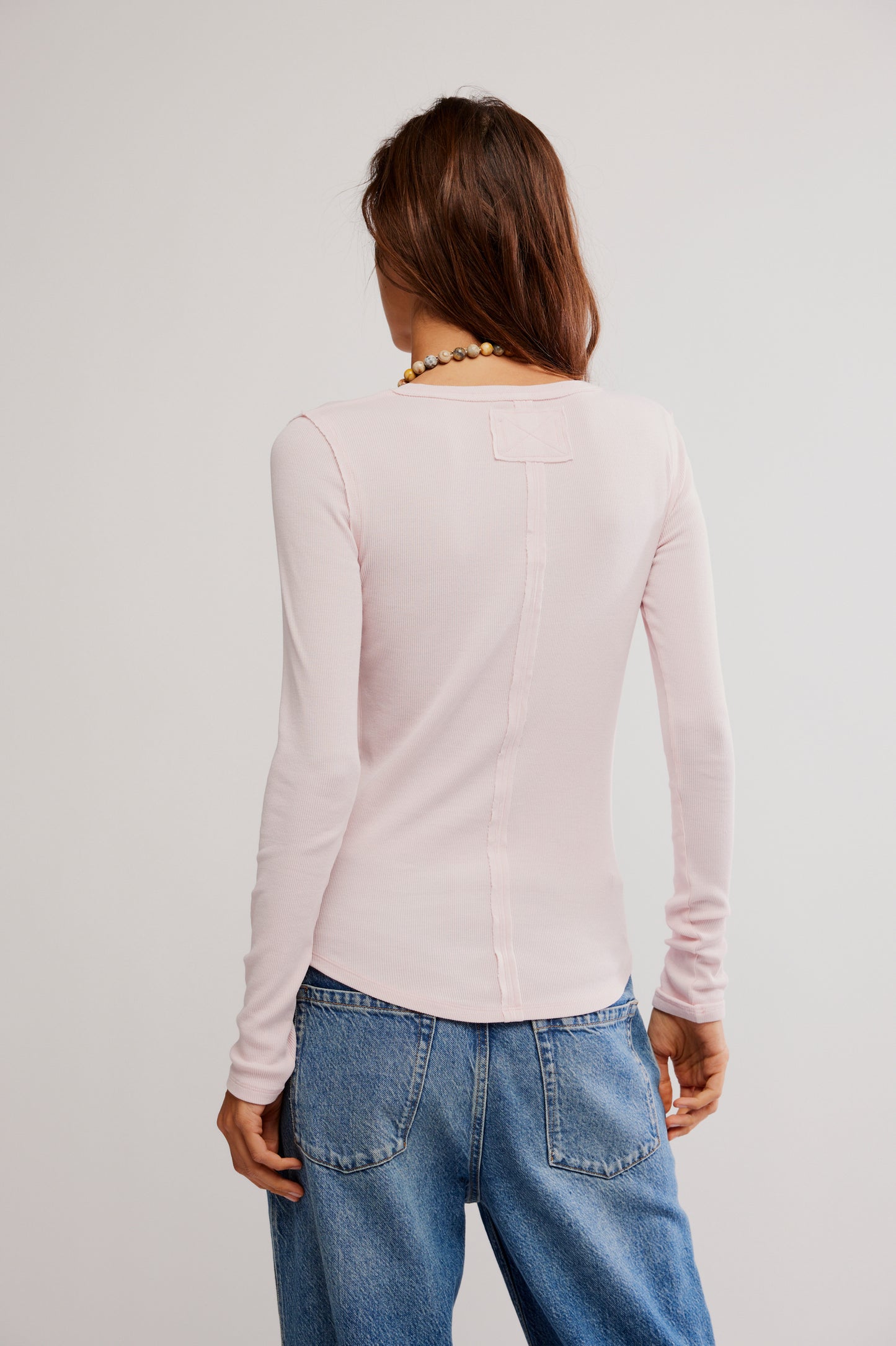 BOUTIQUE FREE PEOPLE JAMIE HENELY LONG SLEEVE TOP CRYSTAL PINK BACK