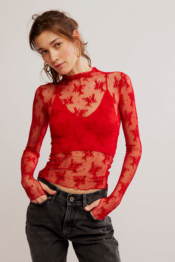 BOUTIQUE FREE PEOPLE LADY LUX LAYERING TOP FRONT RED RACER