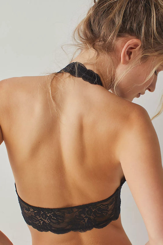 BOUTIQUE FREE PEOPLE LAST DANCE LACE HALTER BRALETTE BLACK BACK