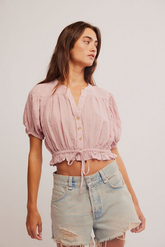 BOUTIQUE FREE PEOPLE LITTLE CLOUD SHIRT PALE MAUVE FRONT