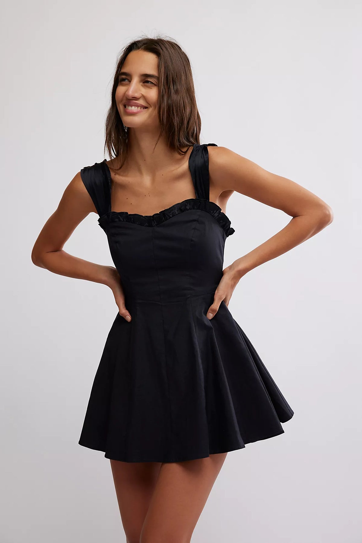 BOUTIQUE FREE PEOPLE MIDNIGHT MAGIC MINI DRESS BLACK COMBO FRONT 3