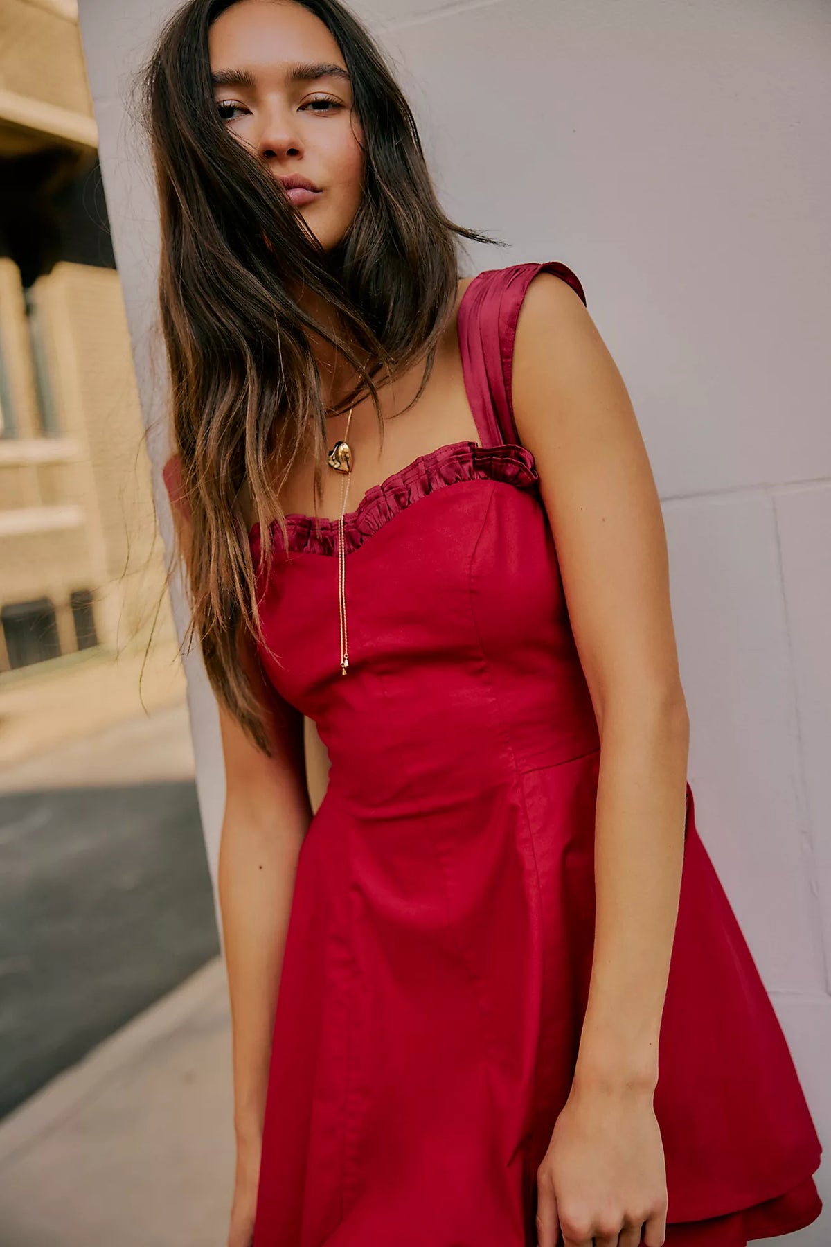 BOUTIQUE FREE PEOPLE MIDNIGHT MAGIC MINI DRESS RED DAHLIA COMBO FRONT 2