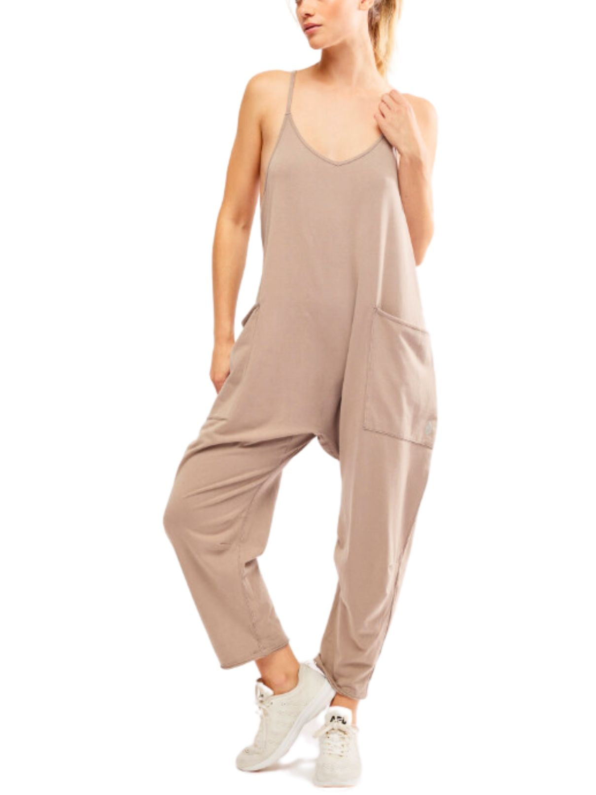 BOUTIQUE FREE PEOPLE MOVEMENT HOT SHOT ONSIE PUMICE FRONT
