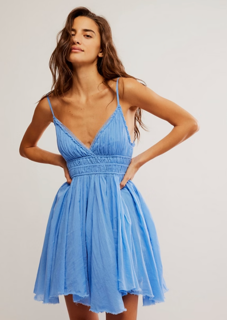 BOUTIQUE FREE PEOPLE ONE DELIA SLIP DRESS FRONT 3 BLUE VISTA
