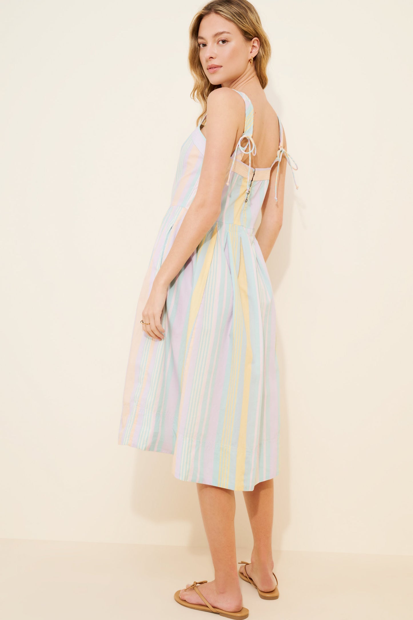 BOUTIQUE FREE PEOPLE PRIMAVERA STRIPED MIDI DRESS PASTEL COMBO SIDE