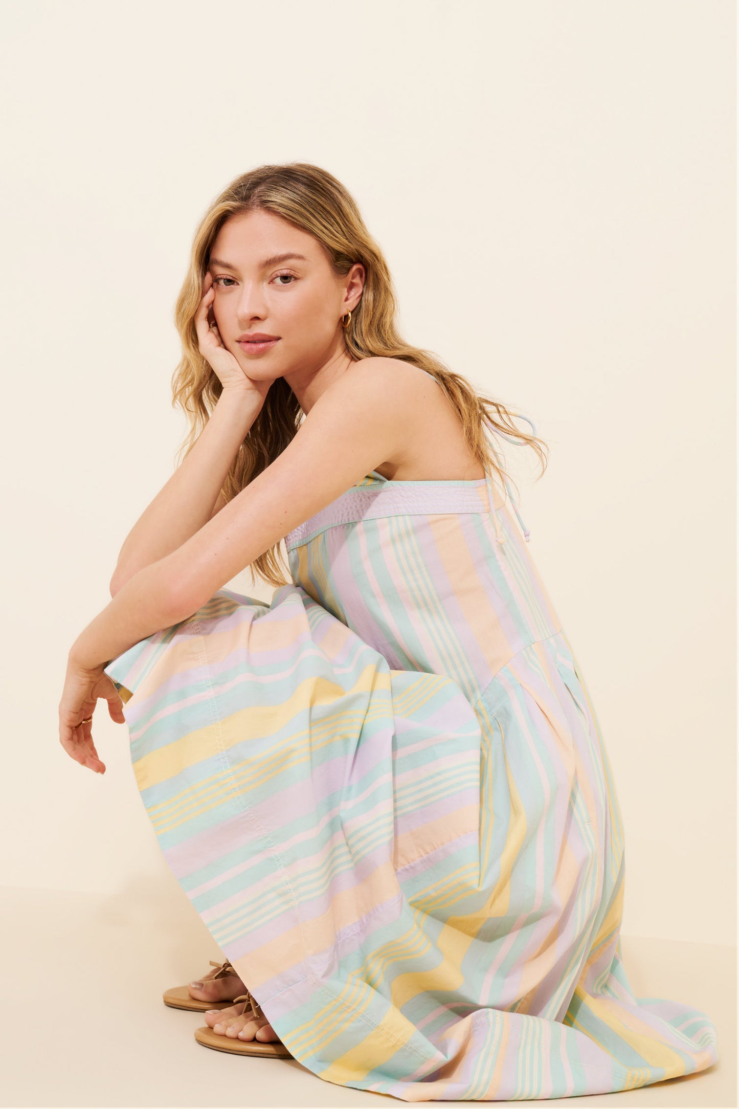 BOUTIQUE FREE PEOPLE PRIMAVERA STRIPED MIDI DRESS PASTEL COMBO SIDE 2