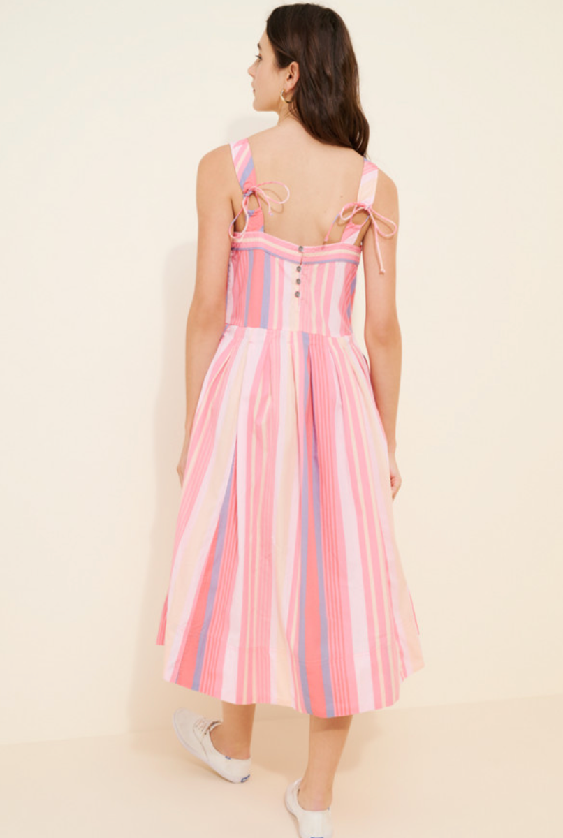 BOUTIQUE FREE PEOPLE PRIMAVERA STRIPED MIDI DRESS STRAWBERRY COMBO BACK