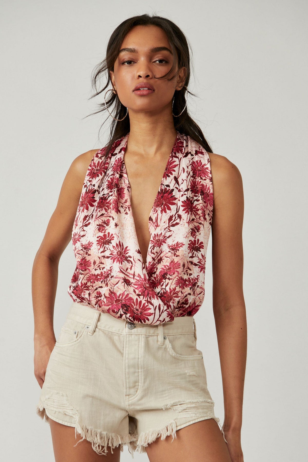 BOUTIQUE FREE PEOPLE PRINTED THERE SHE GOES BODYSUIT ROMANTIC COMBO FRONT