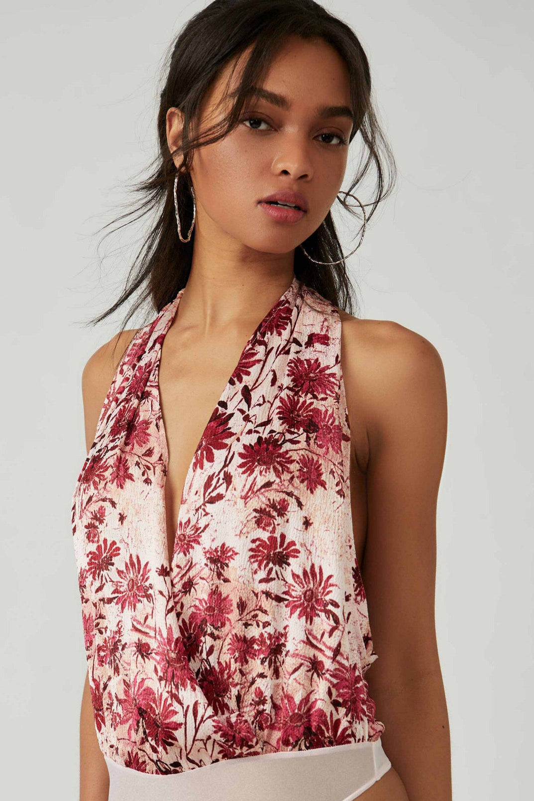 BOUTIQUE FREE PEOPLE PRINTED THERE SHE GOES BODYSUIT ROMANTIC COMBO FRONT 2
