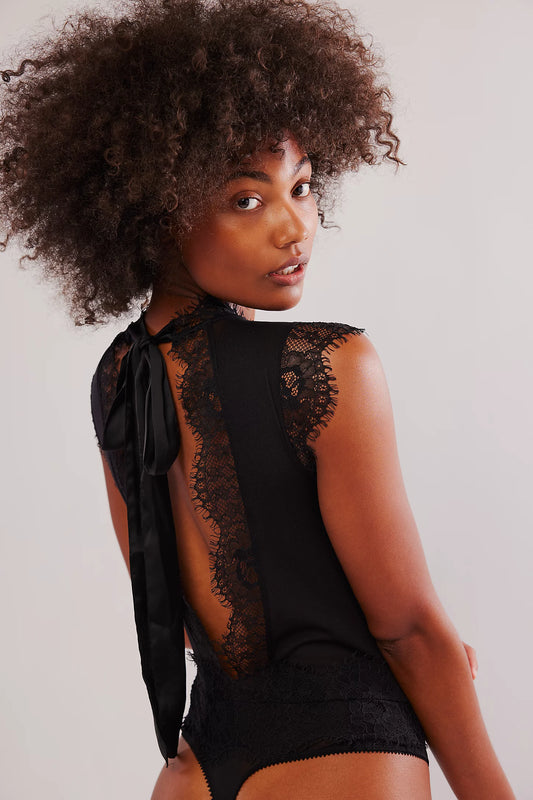 BOUTIQUE FREE PEOPLE SWEET NOTHINGS BODYSUIT BACK BLACK