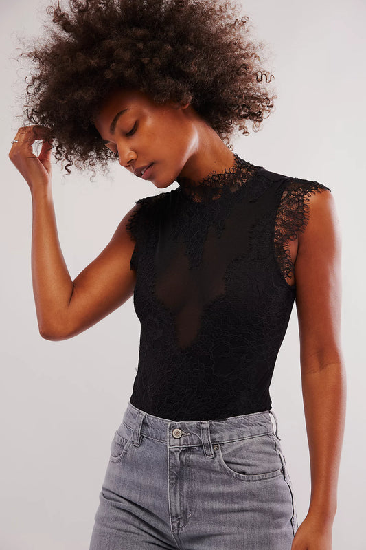 BOUTIQUE FREE PEOPLE SWEET NOTHINGS BODYSUIT FRONT BLACK