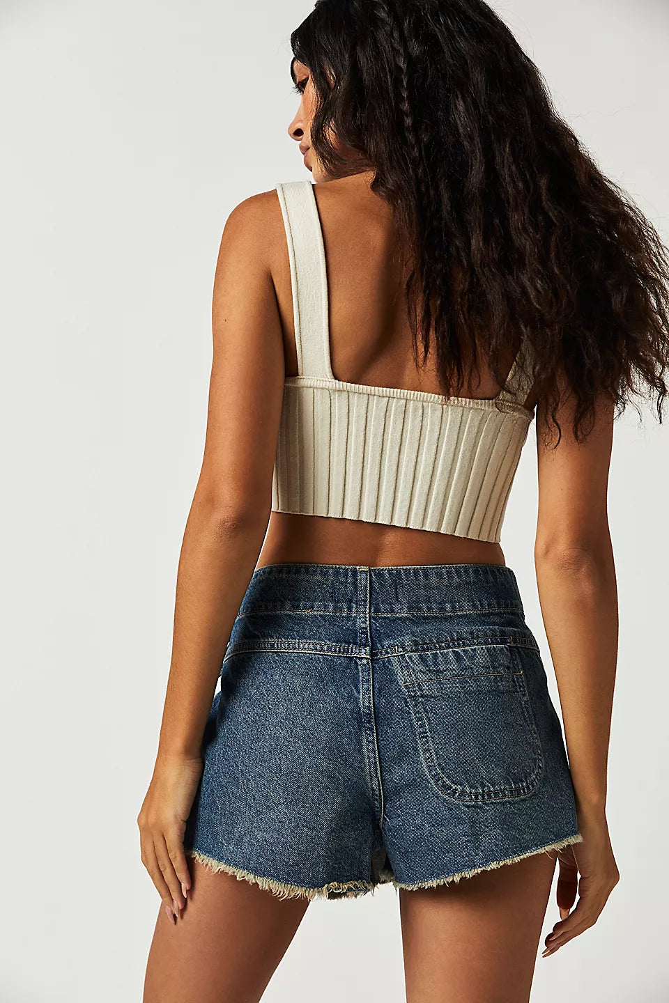 BOUTIQUE FREE PEOPLE WE THE FREE EMMY DENIM SKORT MISTY BLUE BACK