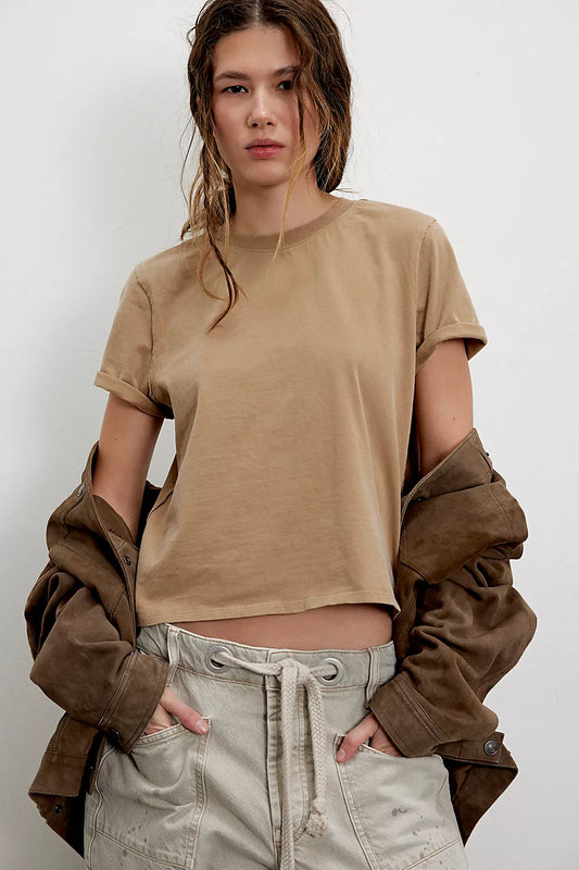 BOUTIQUE FREE PEOPLE WE THE FREE EVERYDAY TEE OAT LATTE FRONT