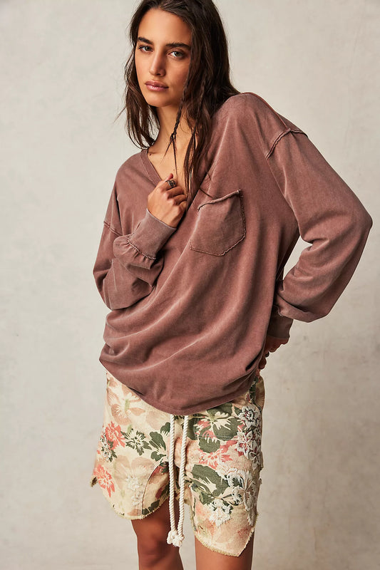 BOUTIQUE FREE PEOPLE WE THE FREE FADE INTO YOU TEE FRONT UMBER EARTH