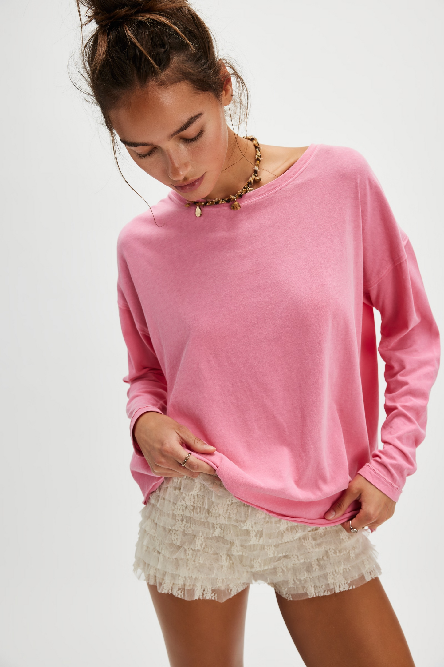 BOUTIQUE FREE PEOPLE WE THE FREE NINA LONG-SLEEVE TEE FRONT 2 FLOWERING GINGER