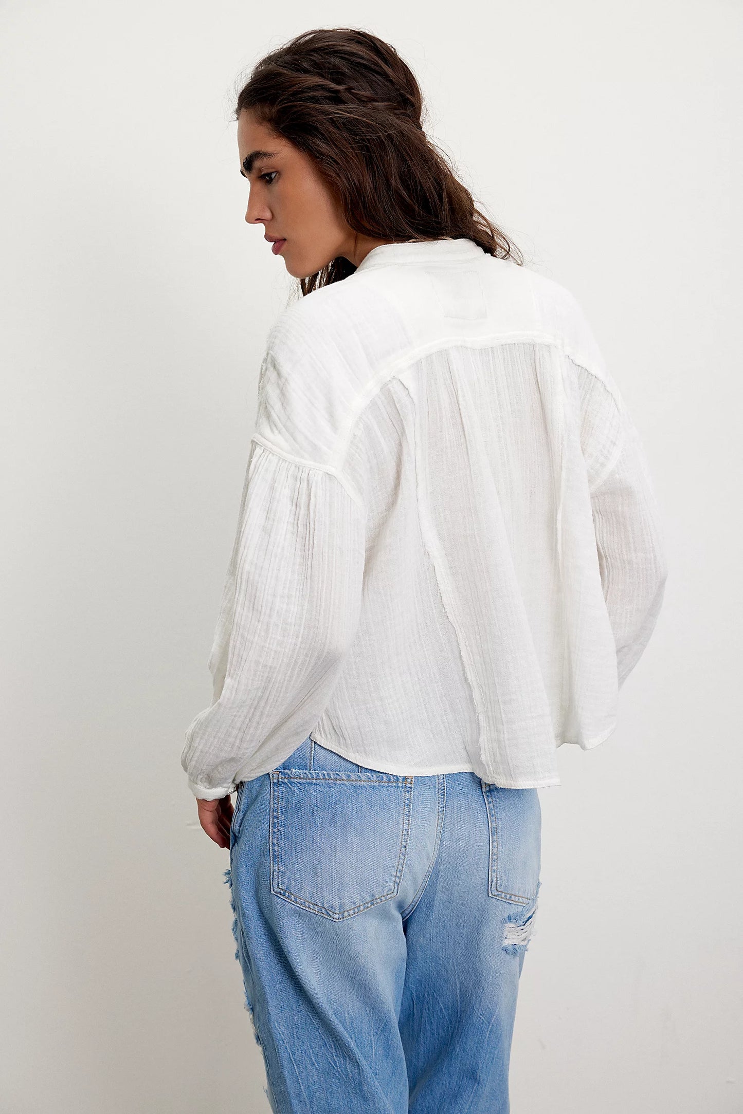 FREE PEOPLE WE THE FREE VALLEY DOUBLE CLOTH SHIRT CLEAN IVORY BACK