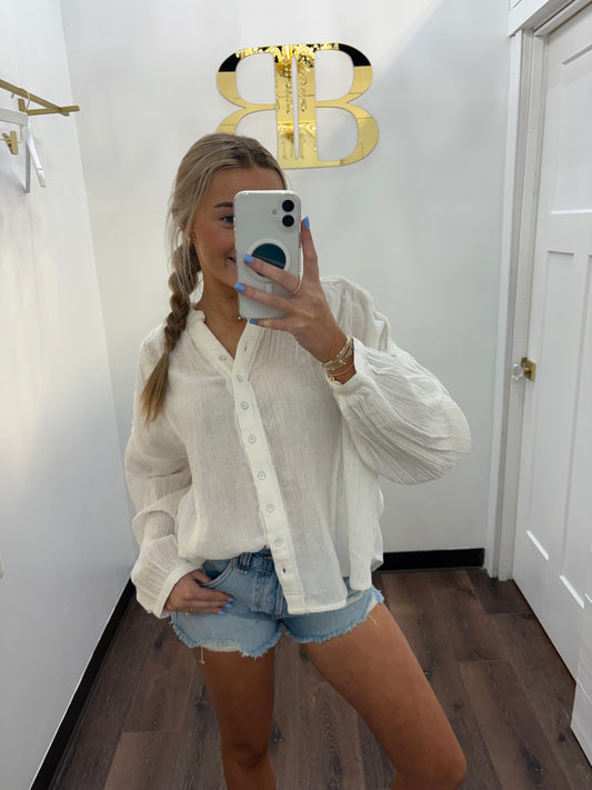 BOUTIQUE FREE PEOPLE WE THE FREE VALLEY DOUBLE CLOTH SHIRT CLEAN IVORY FRONT