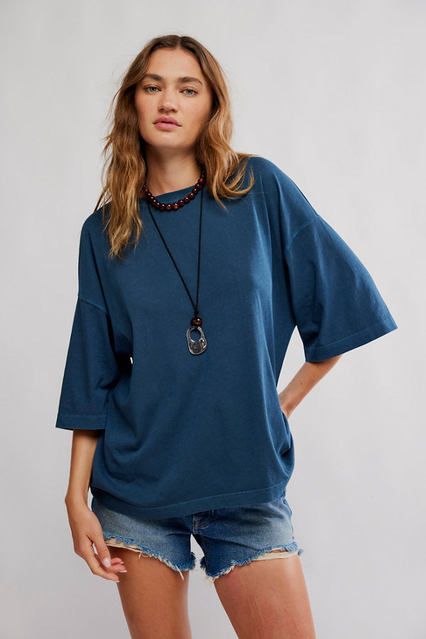 BOUTIQUE FREE PEOPLE WTF PERFECT OVERSIZED VARSITY NAVY FRONT