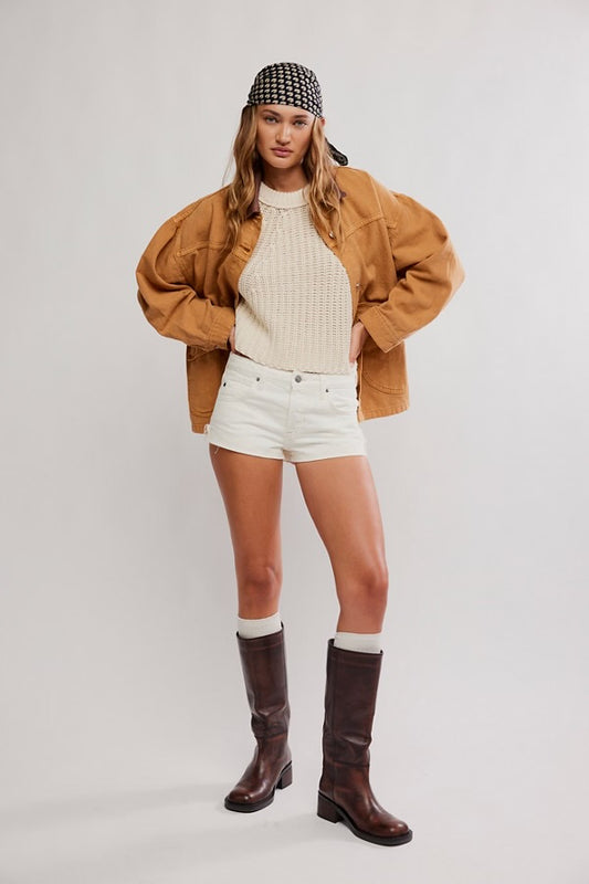 BOUTIQUE FREE PEOPLW WE THE FREE CALI CUFFED SHORTIE SOFT WHITE FRONT