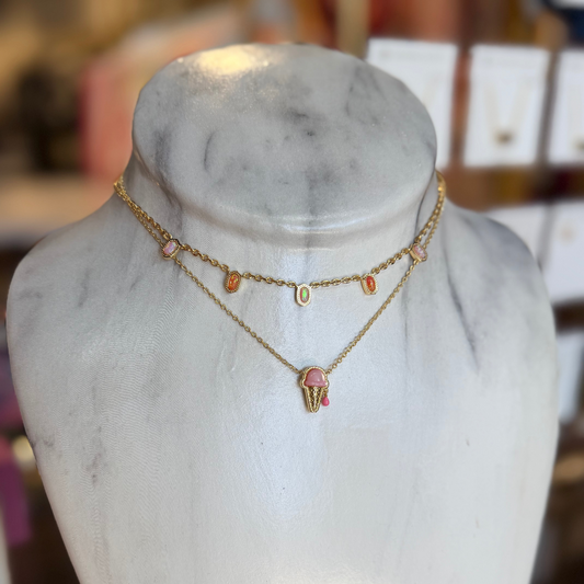 Kendra Scott gold strand mini Elisa pink stones with ice cream
