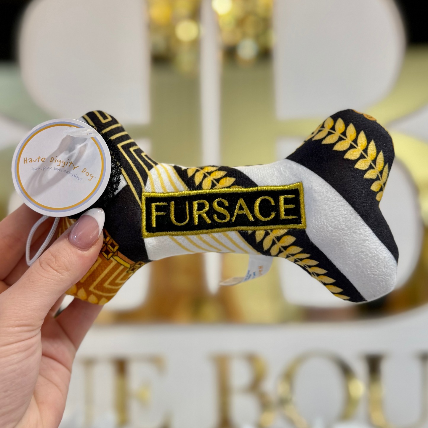 BOUTIQUE HAUTE DIGGITY DOG FURSACE BONE IN HAND