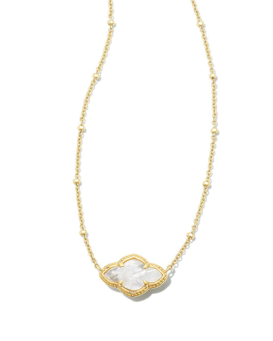 BOUTIQUE KENDRA SCOTT ABBIE PENDANT NECKLACE FRONT GOLD IVORY MOTHER OF PEARL